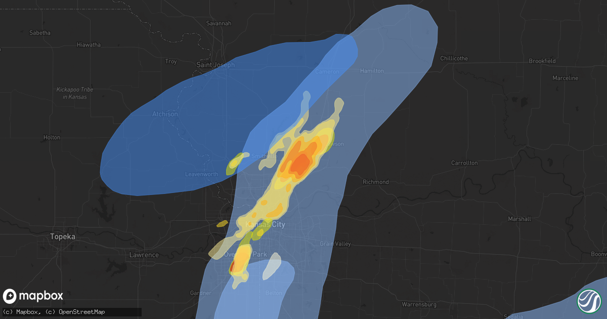 Hail map in Kearney, MO on May 19, 2025