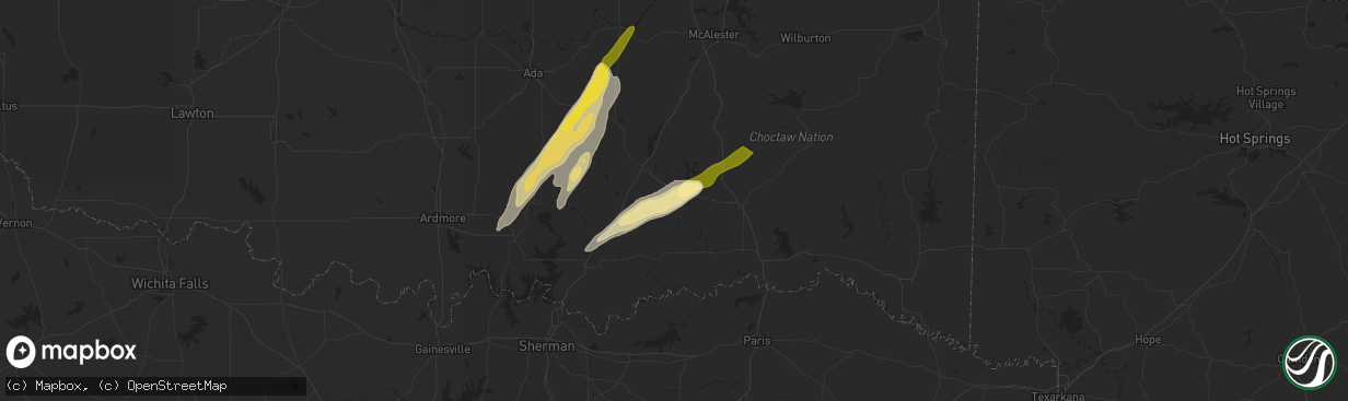 Hail map in Lane, OK on May 19, 2025