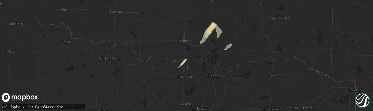 Hail map in Marietta, OK on May 19, 2025