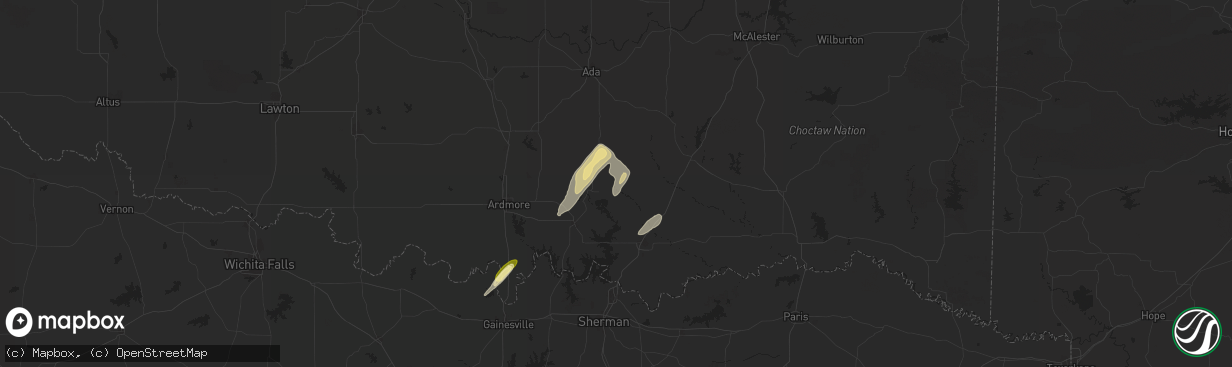 Hail map in Milburn, OK on May 19, 2025
