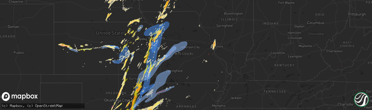 Hail map in Missouri on May 19, 2025