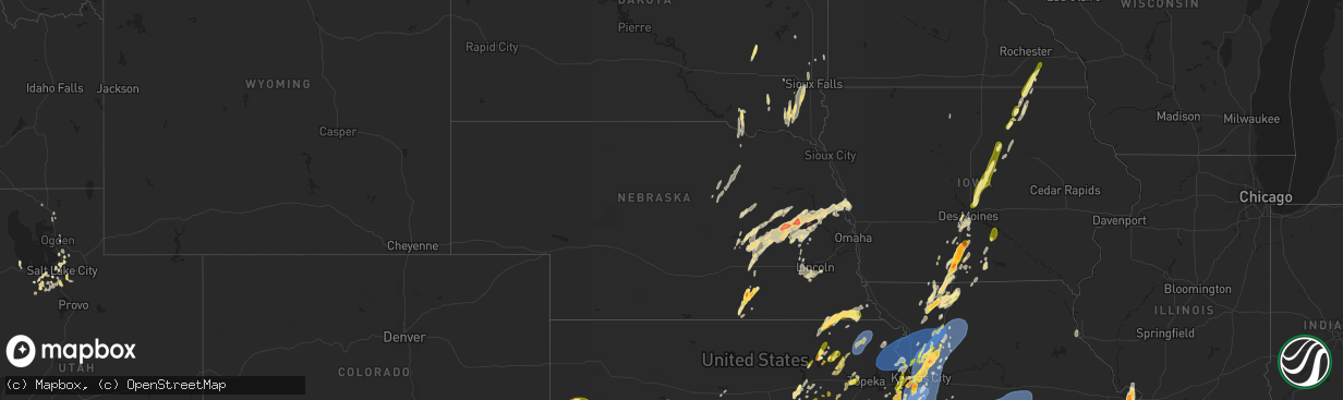 Hail map in Nebraska on May 19, 2025