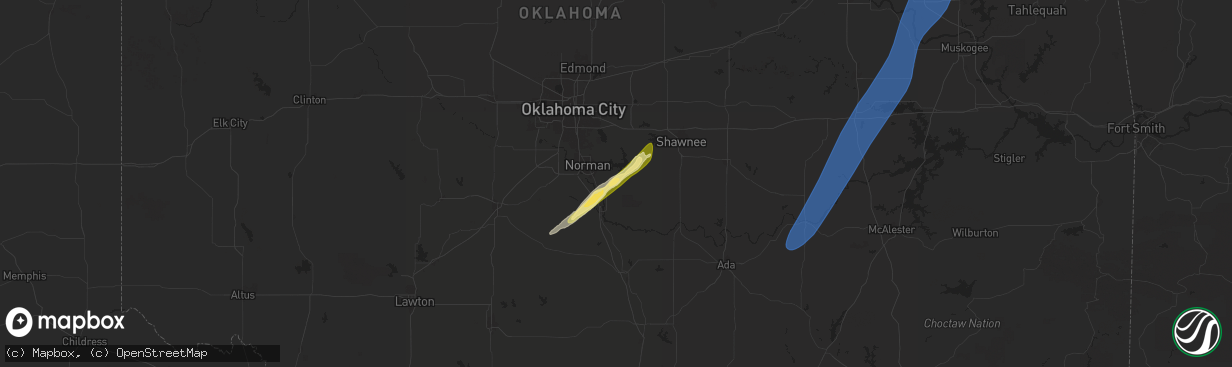 Hail map in Noble, OK on May 19, 2025