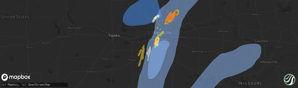 Hail map in Olathe, KS on May 19, 2025