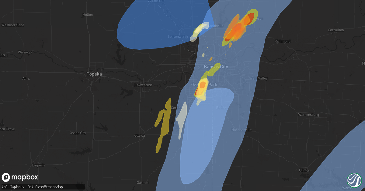 Hail map in Olathe, KS on May 19, 2025