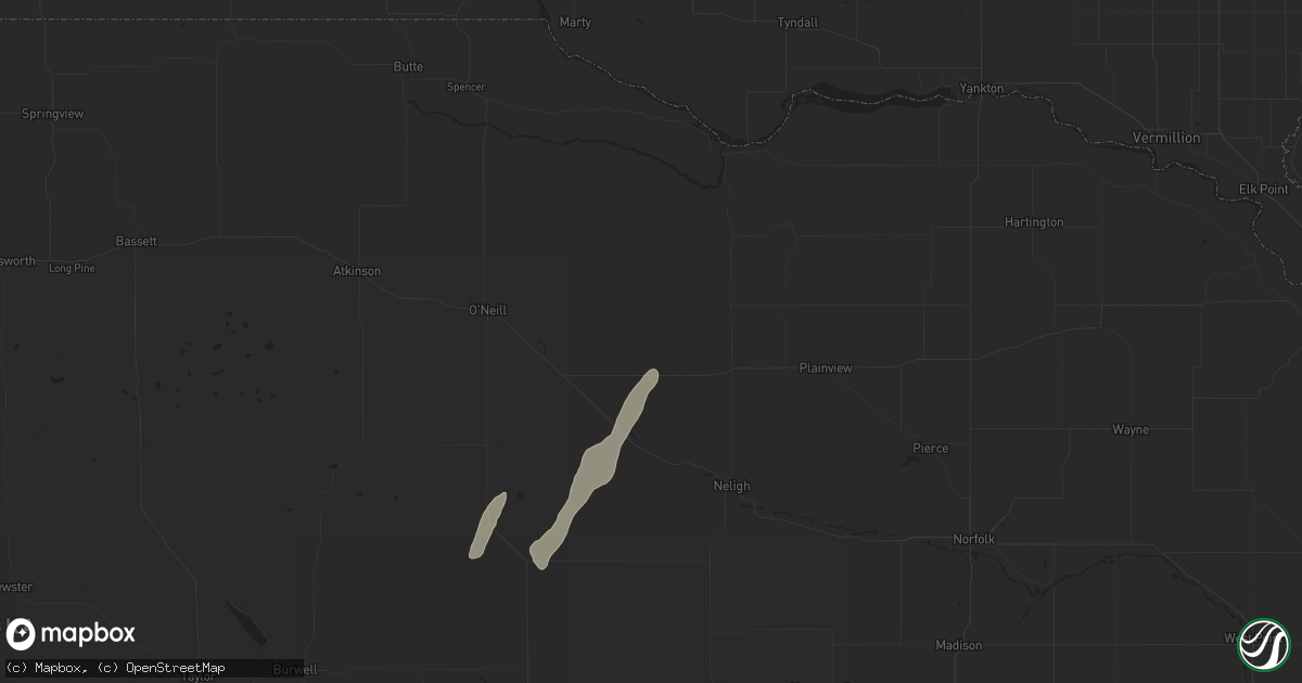 Hail map in Orchard, NE on May 19, 2025