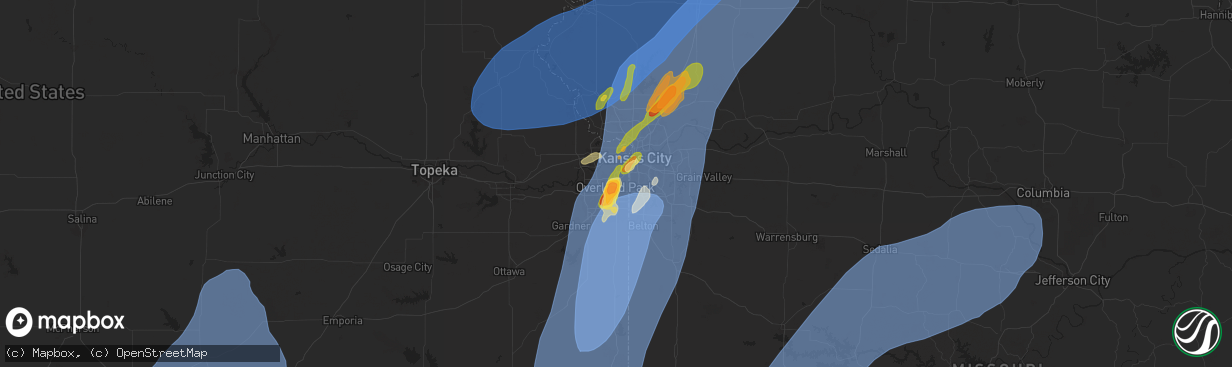 Hail map in Overland Park, KS on May 19, 2025
