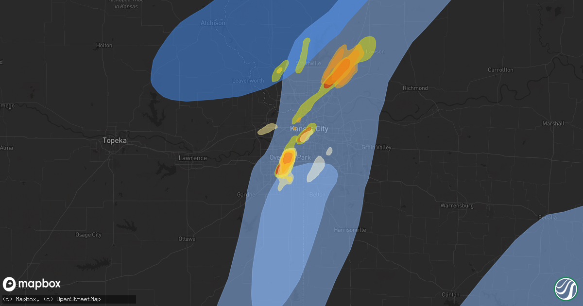 Hail map in Overland Park, KS on May 19, 2025
