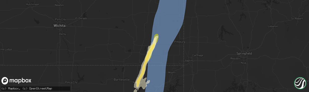 Hail map in Parsons, KS on May 19, 2025