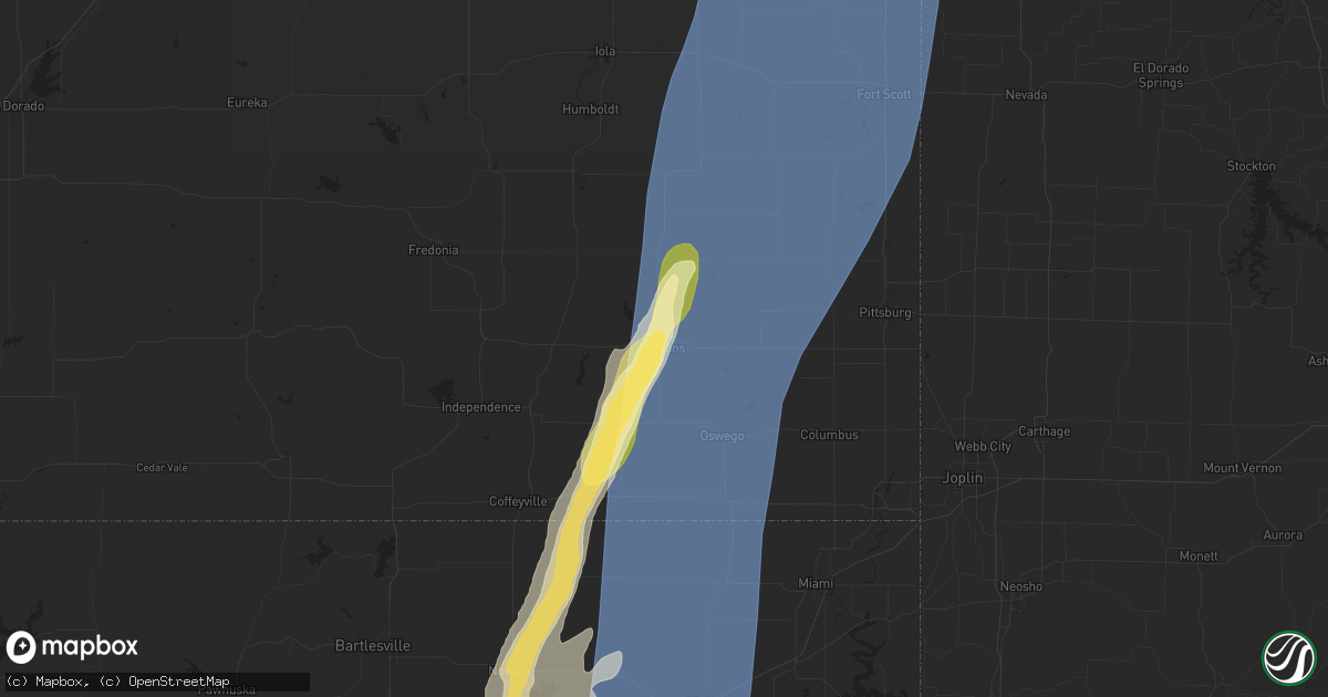Hail map in Parsons, KS on May 19, 2025