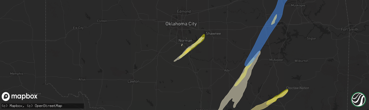 Hail map in Purcell, OK on May 19, 2025