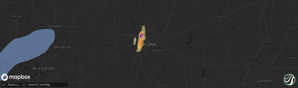 Hail map in Saint Louis, MO on May 19, 2025