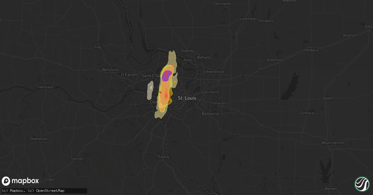 Hail map in Saint Louis, MO on May 19, 2025