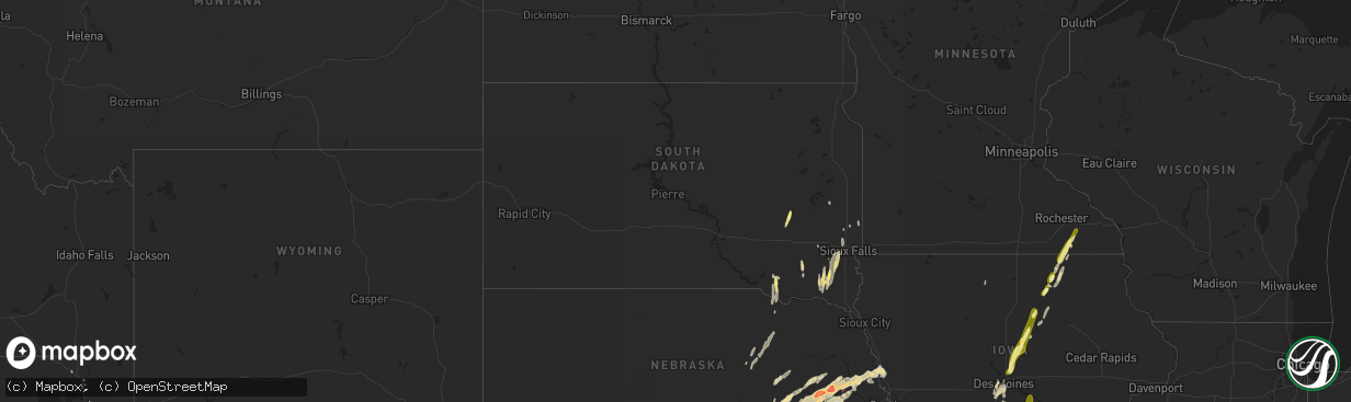 Hail map in South Dakota on May 19, 2025