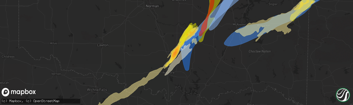 Hail map in Sulphur, OK on May 19, 2025