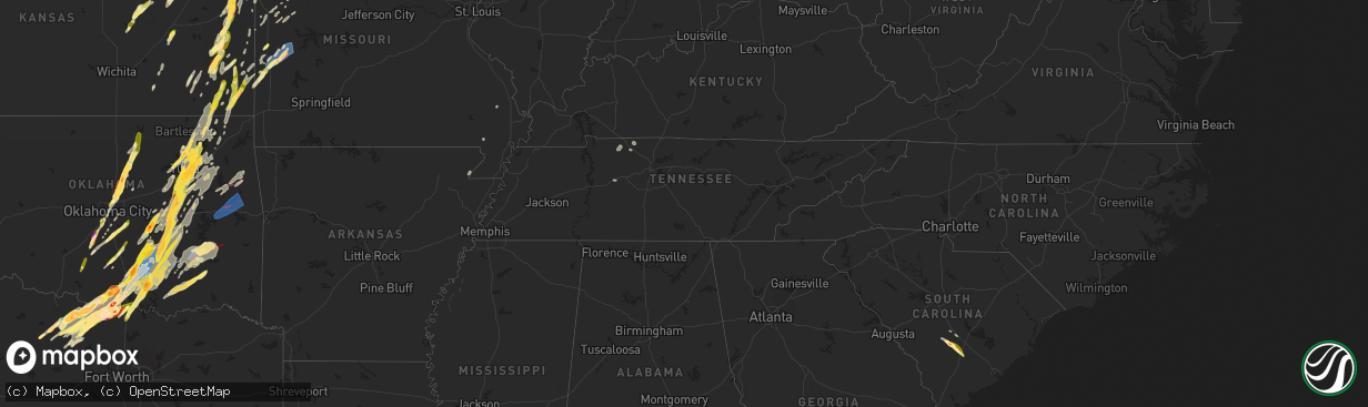 Hail map in Tennessee on May 19, 2025