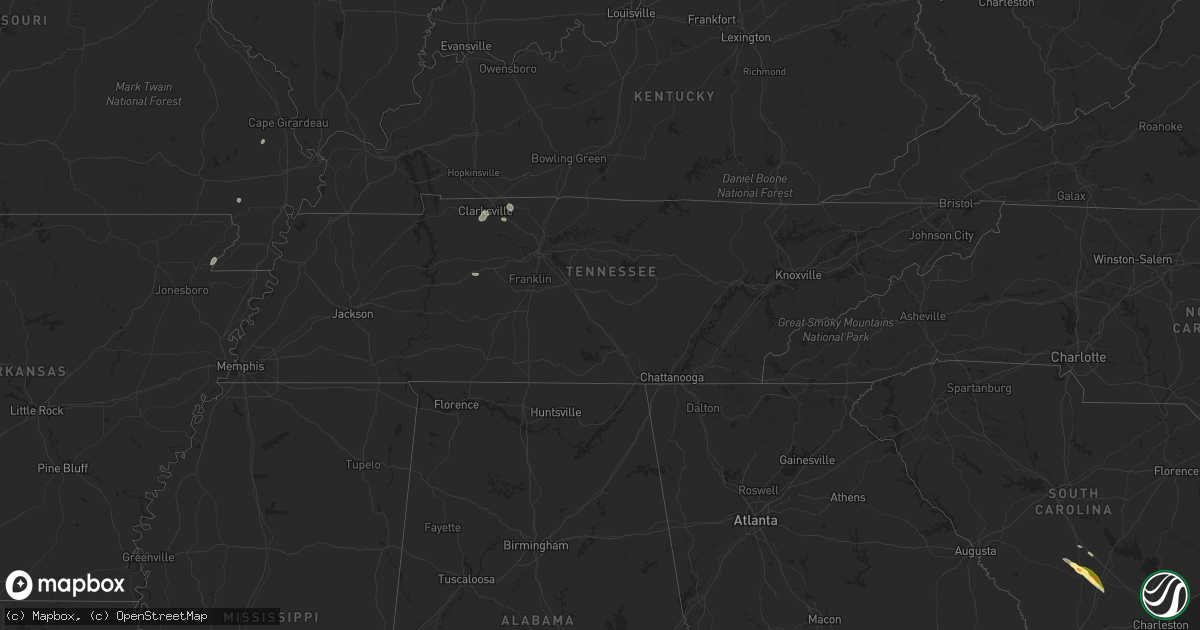 Hail map in Tennessee on May 19, 2025