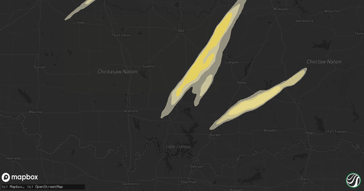 Hail map in Tishomingo, OK on May 19, 2025