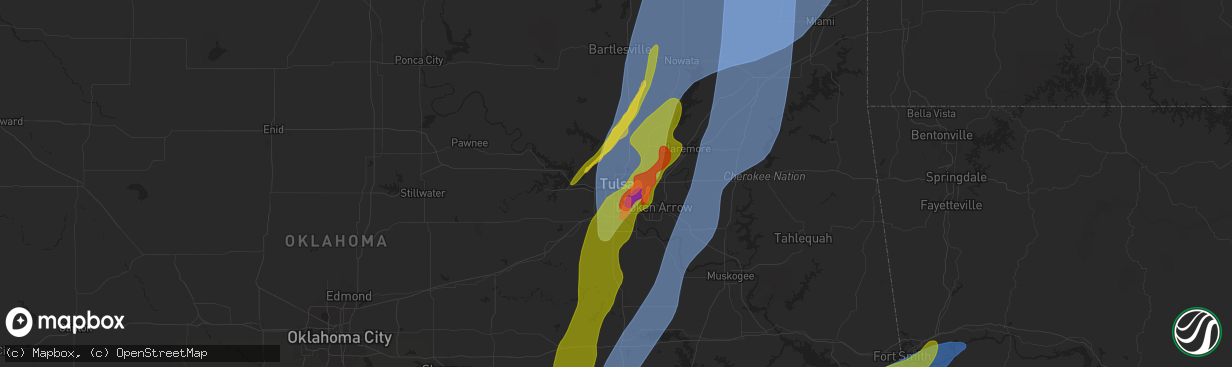 Hail map in Tulsa, OK on May 19, 2025