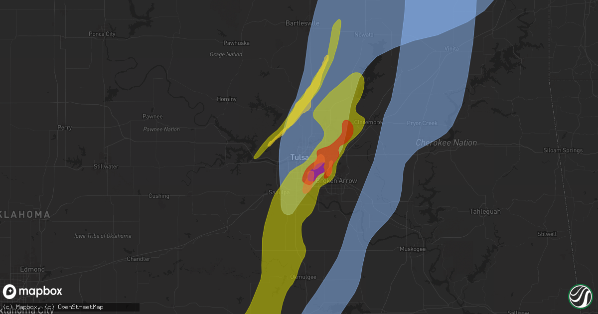 Hail map in Tulsa, OK on May 19, 2025