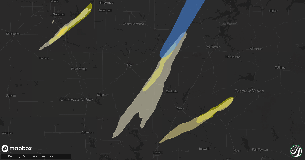 Hail map in Tupelo, OK on May 19, 2025