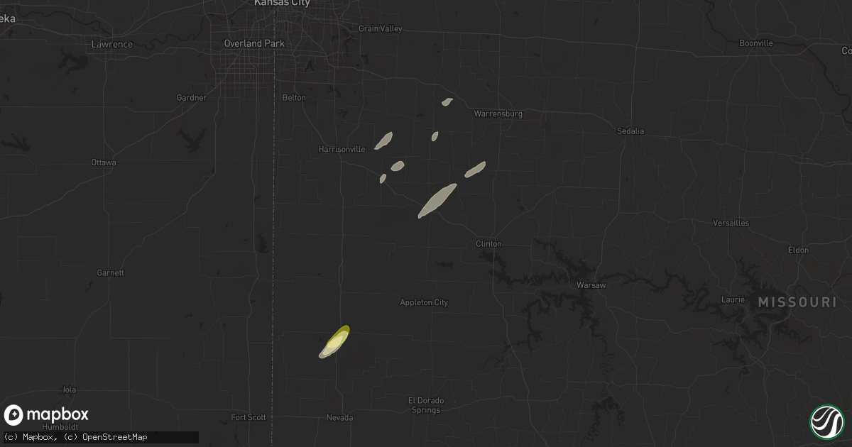 Hail map in Urich, MO on May 19, 2025
