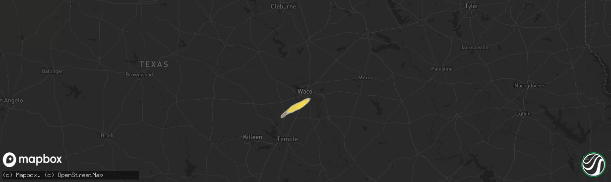 Hail map in Waco, TX on May 19, 2025