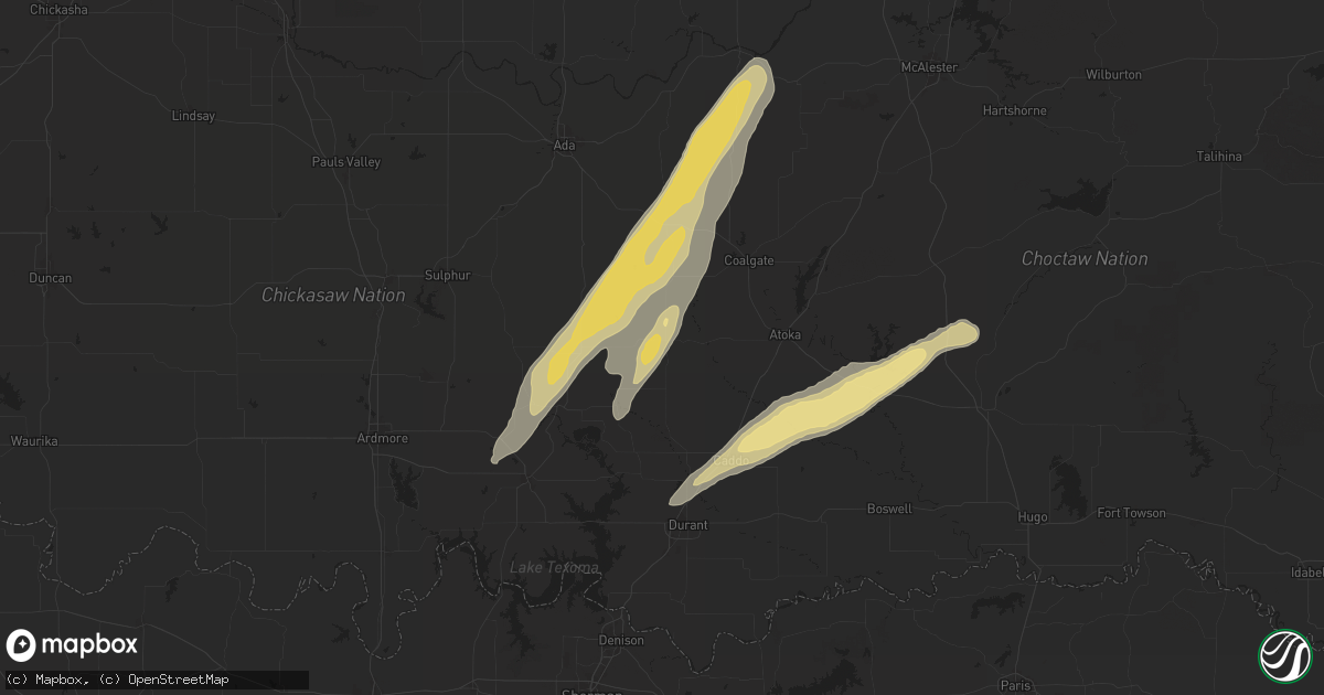 Hail map in Wapanucka, OK on May 19, 2025