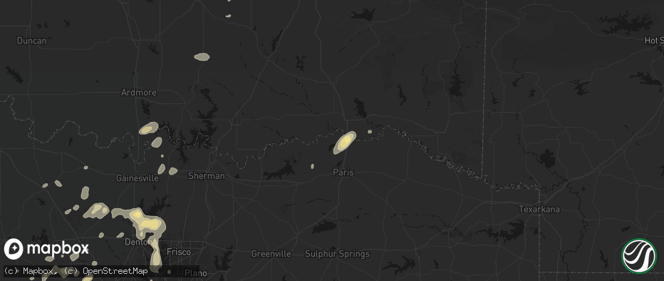 Hail map in Arthur City, TX on May 19, 2026