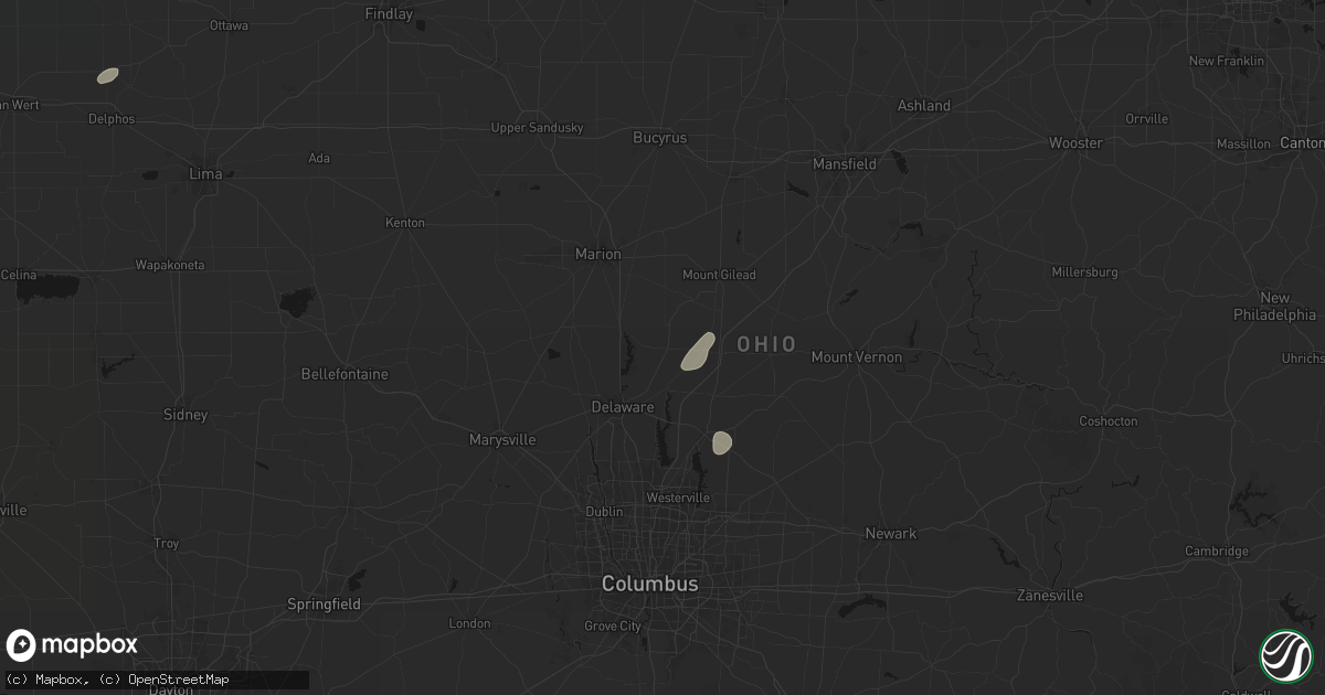 Hail map in Ashley, OH on May 19, 2026