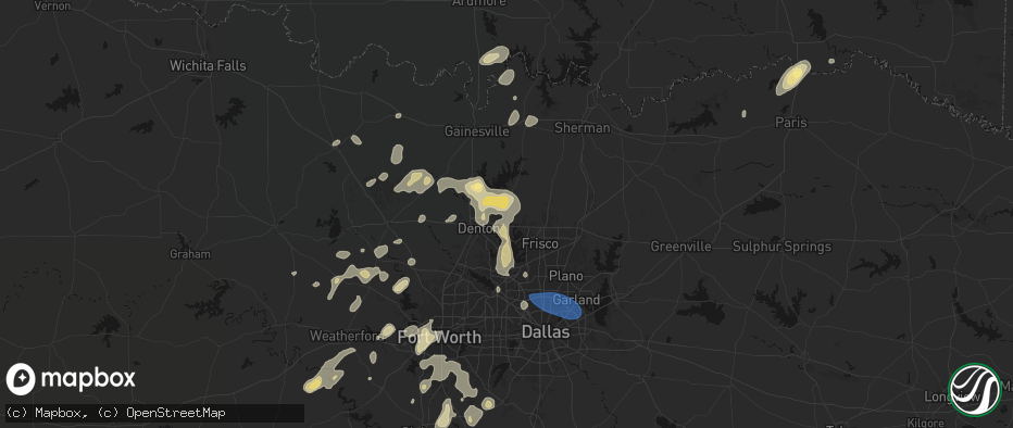 Hail map in Aubrey, TX on May 19, 2026