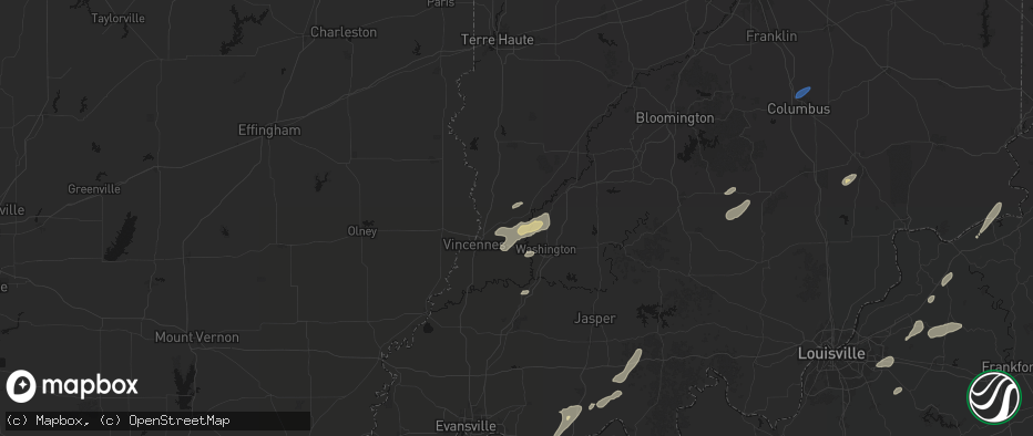 Hail map in Bicknell, IN on May 19, 2026