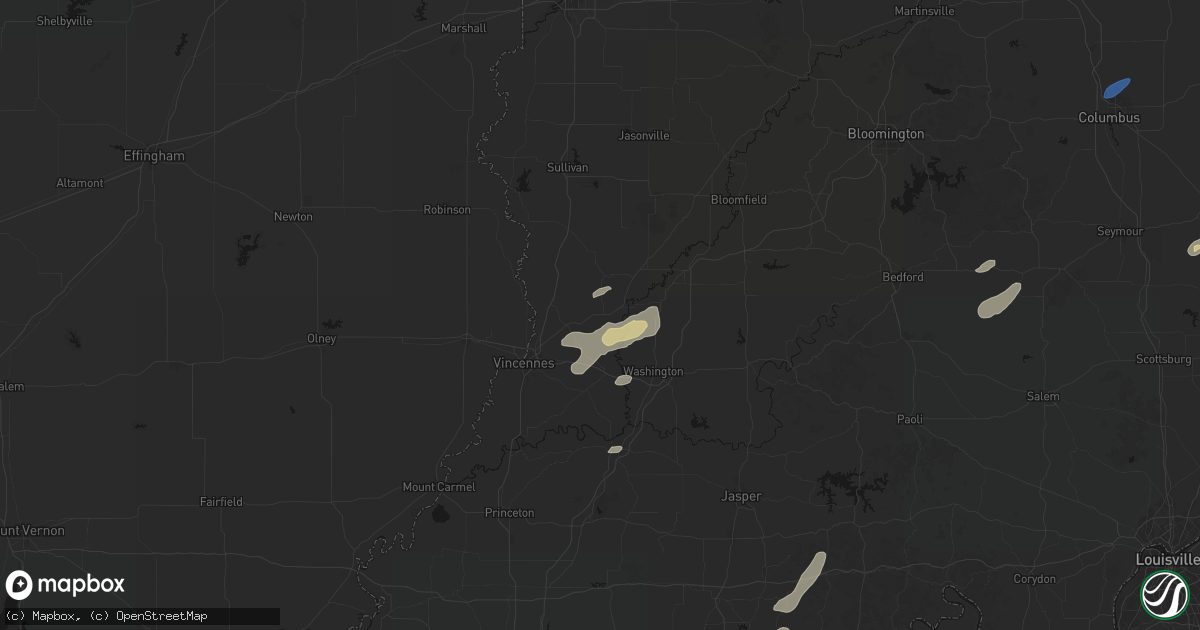 Hail map in Bicknell, IN on May 19, 2026