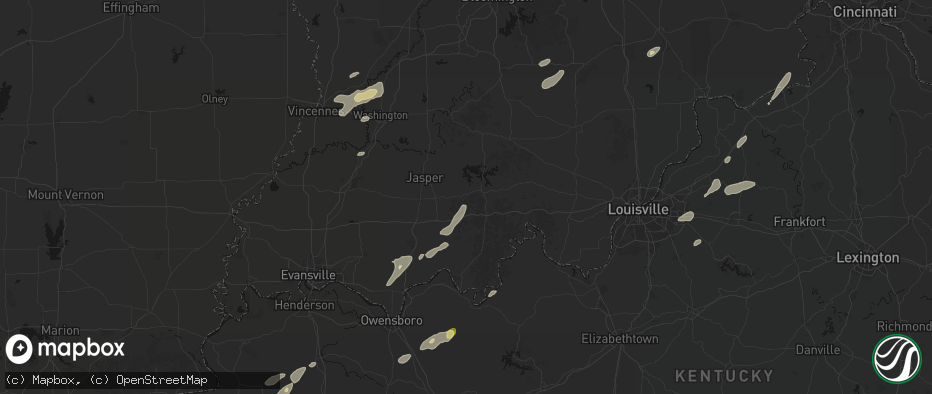 Hail map in Birdseye, IN on May 19, 2026