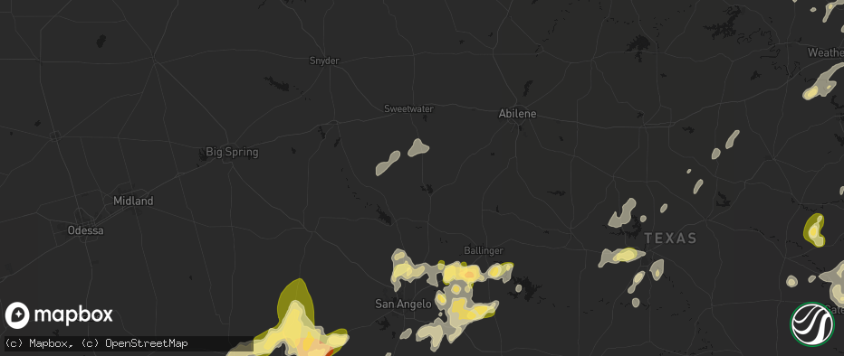 Hail map in Blackwell, TX on May 19, 2026