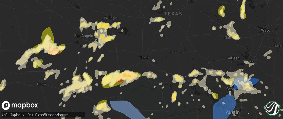 Hail map in Brady, TX on May 19, 2026