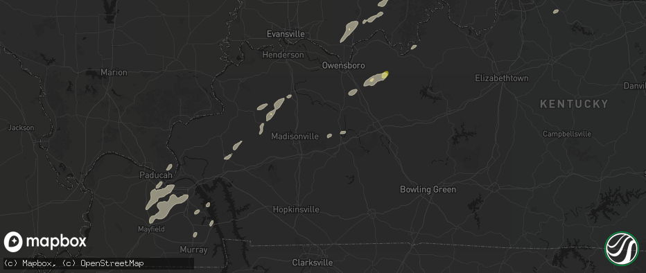 Hail map in Bremen, KY on May 19, 2026