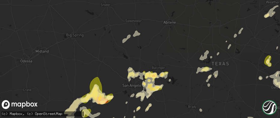 Hail map in Bronte, TX on May 19, 2026