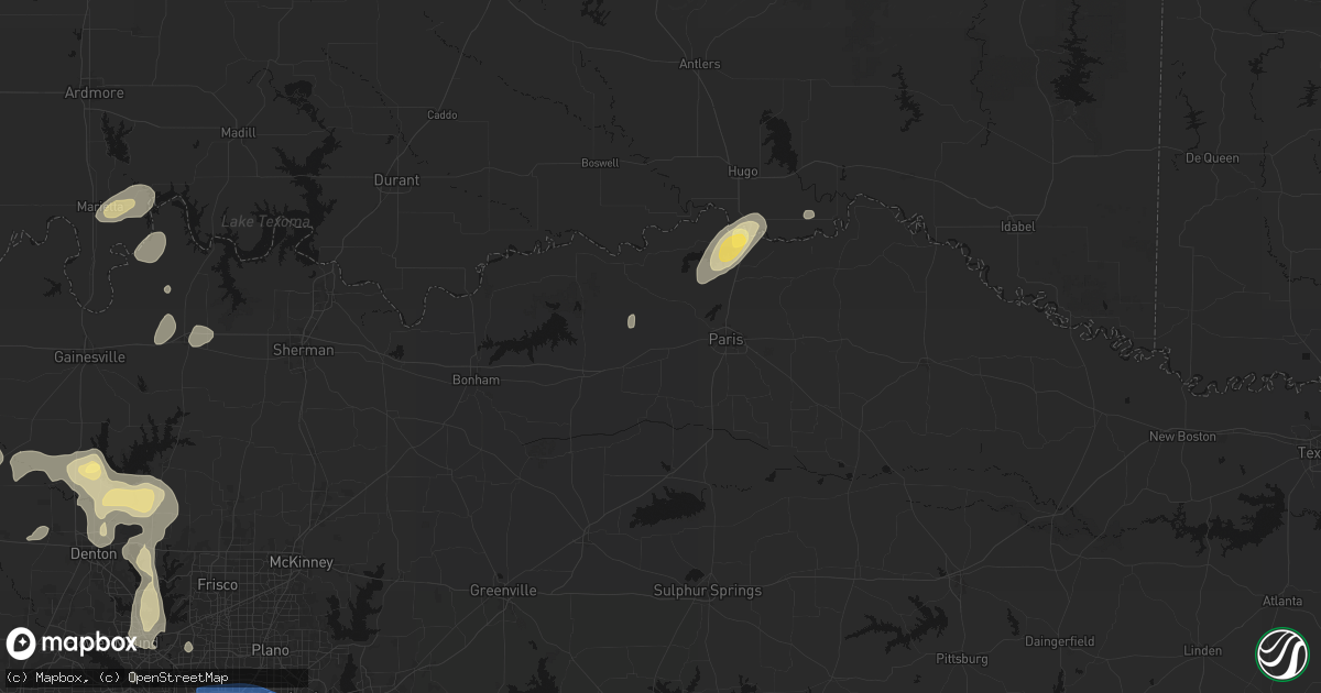 Hail map in Brookston, TX on May 19, 2026