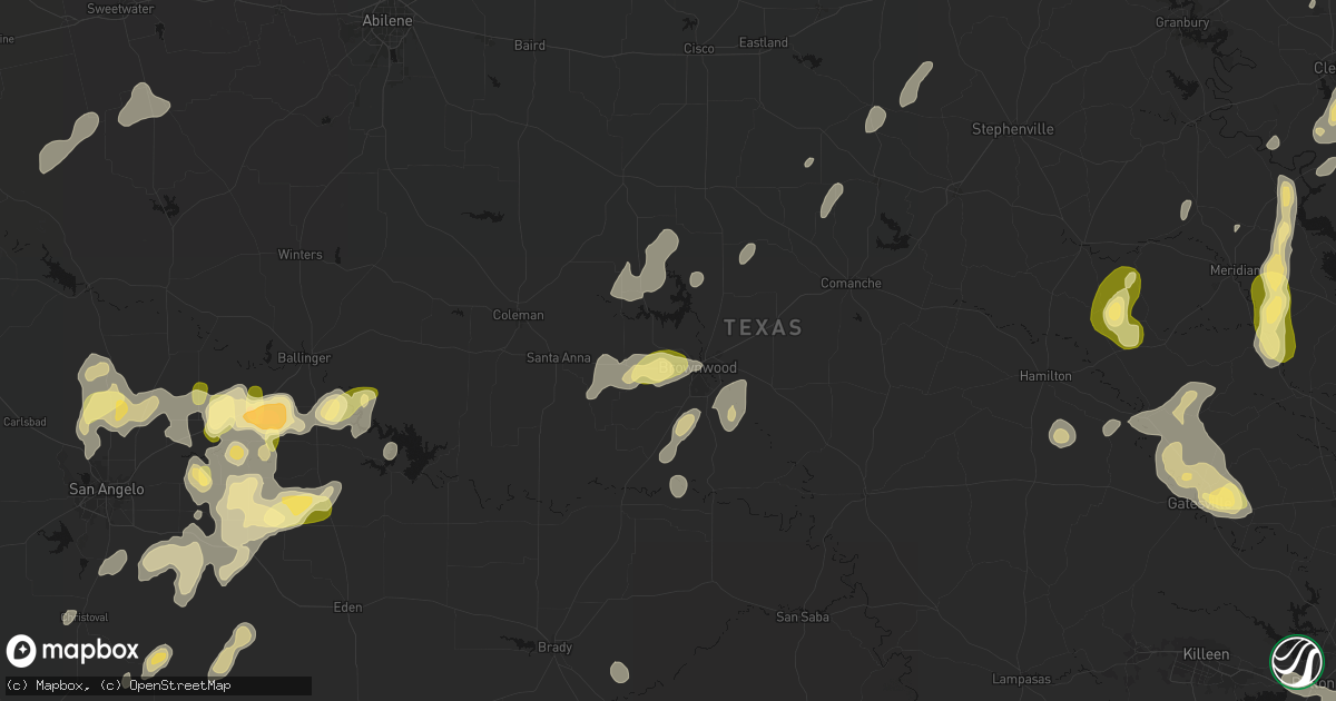 Hail map in Brownwood, TX on May 19, 2026