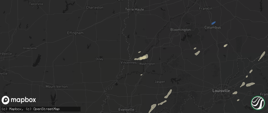 Hail map in Bruceville, IN on May 19, 2026