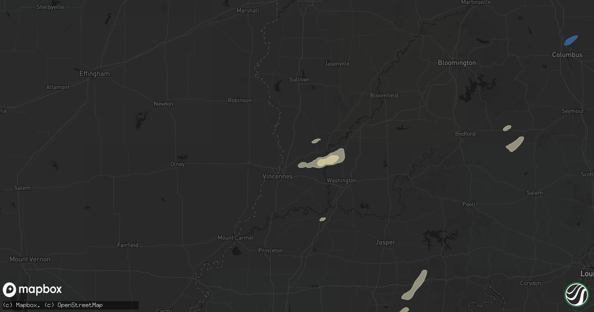 Hail map in Bruceville, IN on May 19, 2026