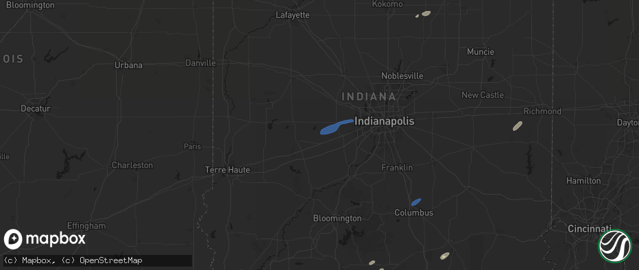 Hail map in Coatesville, IN on May 19, 2026