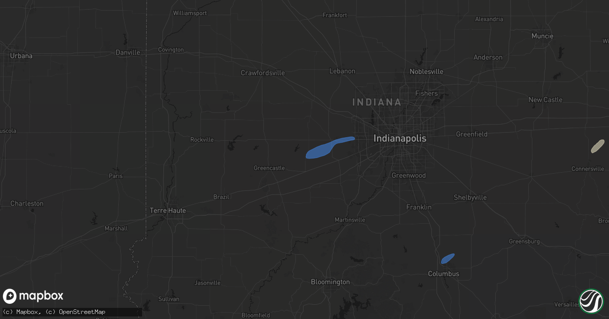 Hail map in Coatesville, IN on May 19, 2026