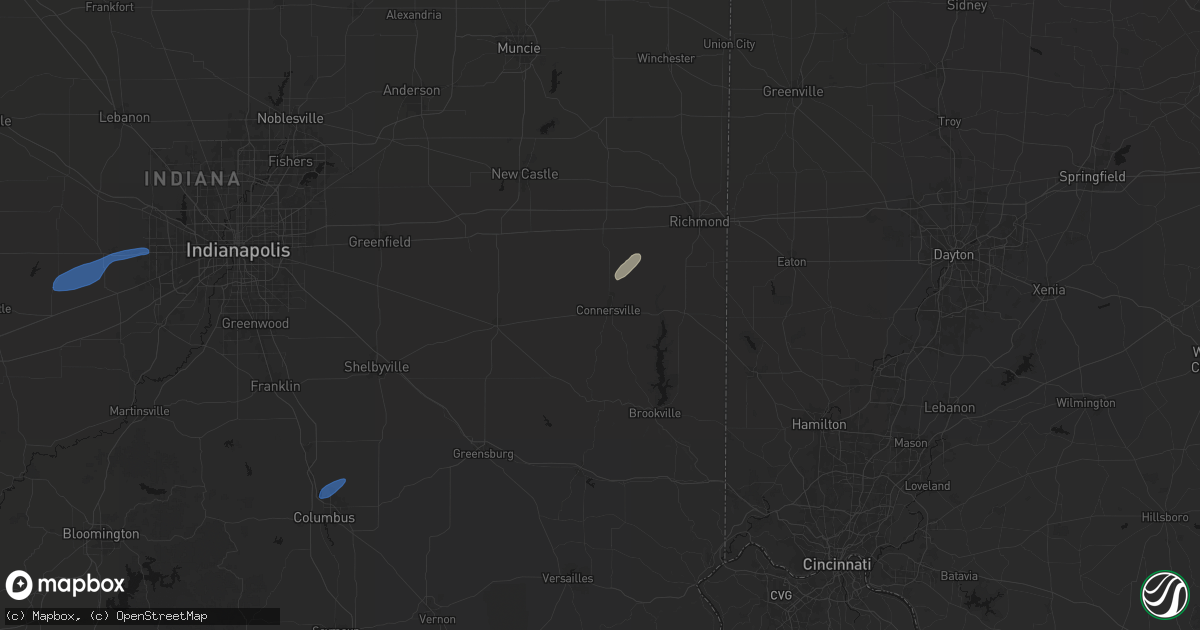 Hail map in Connersville, IN on May 19, 2026