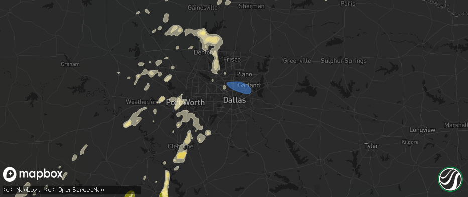 Hail map in Dallas, TX on May 19, 2026