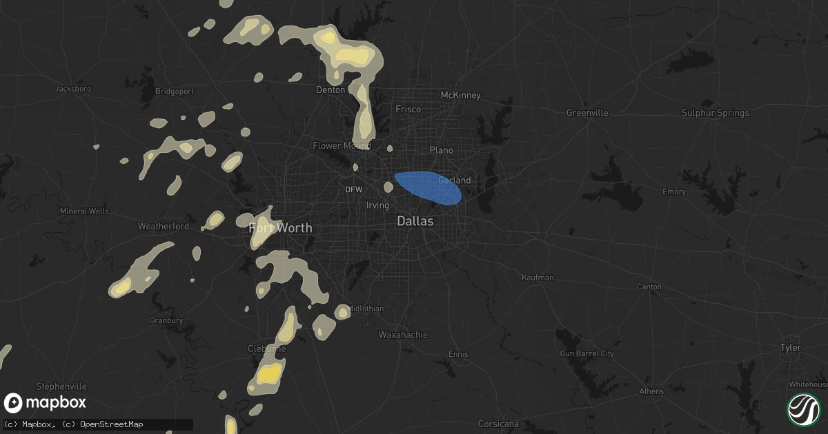 Hail map in Dallas, TX on May 19, 2026