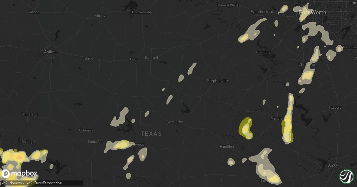 Hail map in De Leon, TX on May 19, 2026