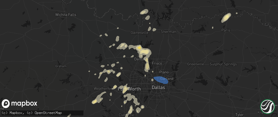 Hail map in Denton, TX on May 19, 2026