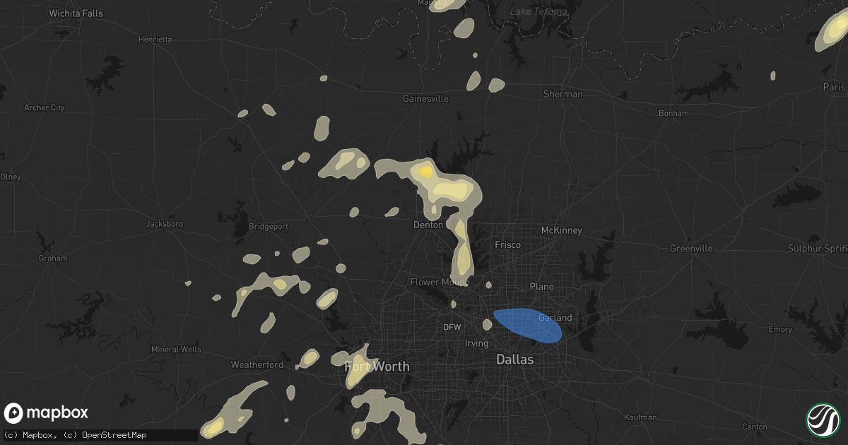 Hail map in Denton, TX on May 19, 2026